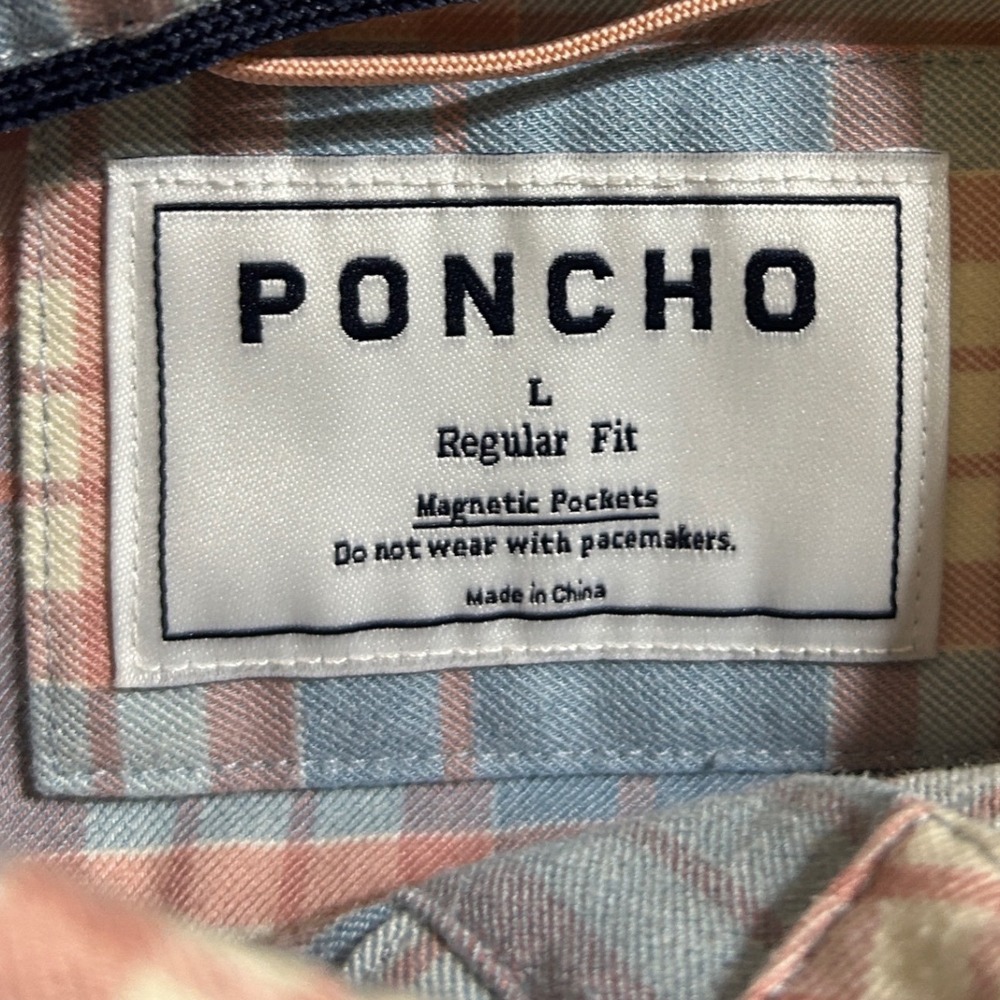 Poncho Outdoors Shirt L Blue Pink Plaid Magnetic Pockets Performance Western - Picture 3 of 6